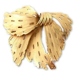 Vintage Corocraft Large Gold Plated Modernist Bow Signed‎ Brooch Pin